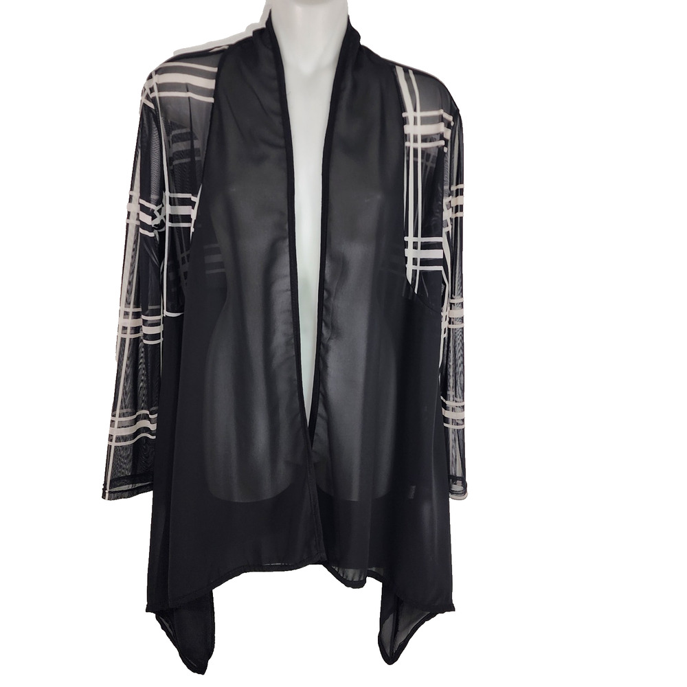Arianna by Howards Womens Open Front Cardigan One Size Sheer Black Mesh Draped